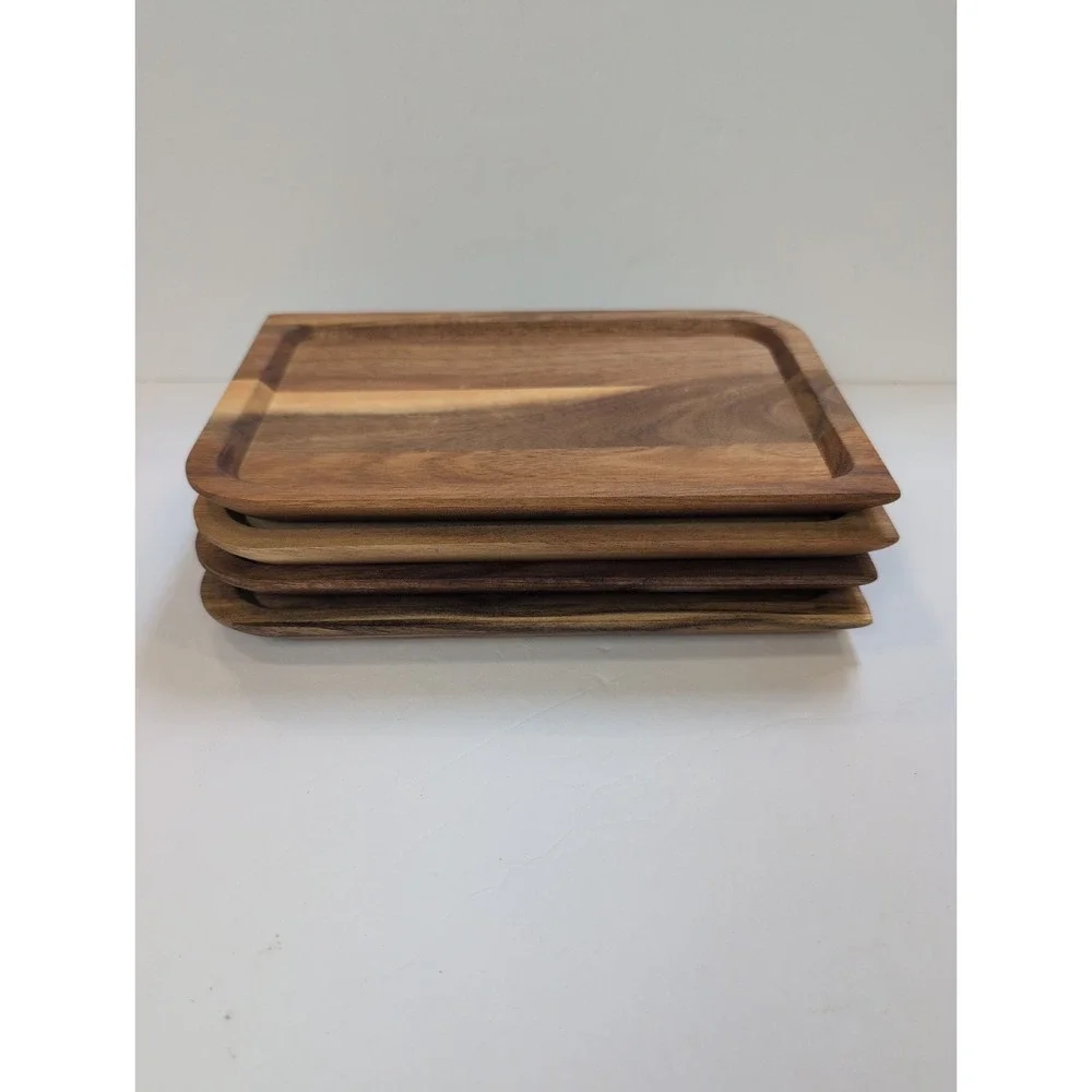 Set Of 4 Acacia Wood Snack, Charcuterie Individual Trays